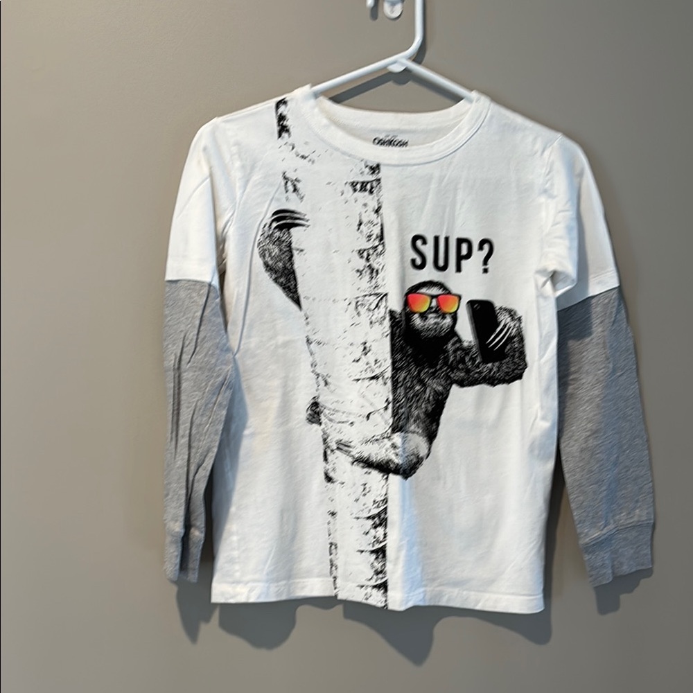 Kids White and Gray Long Sleeve Shirt